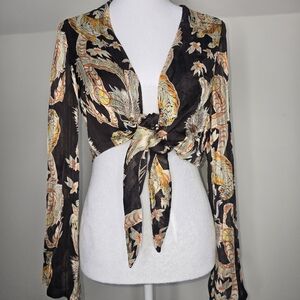 Urban Outfitters Dragon Print Sheer Tie Front Crop Top Kimono Y2K Asian